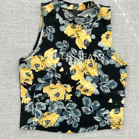 Guess Jeans Floral Crop Top with  Cut Out - Picture 1 of 4
